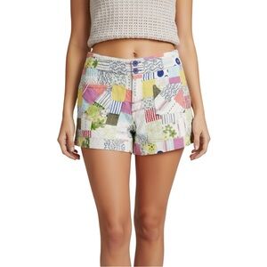 Vintage Free People Patchwork Quilt Shorts Size 12 Multicolor Cotton Bohemian